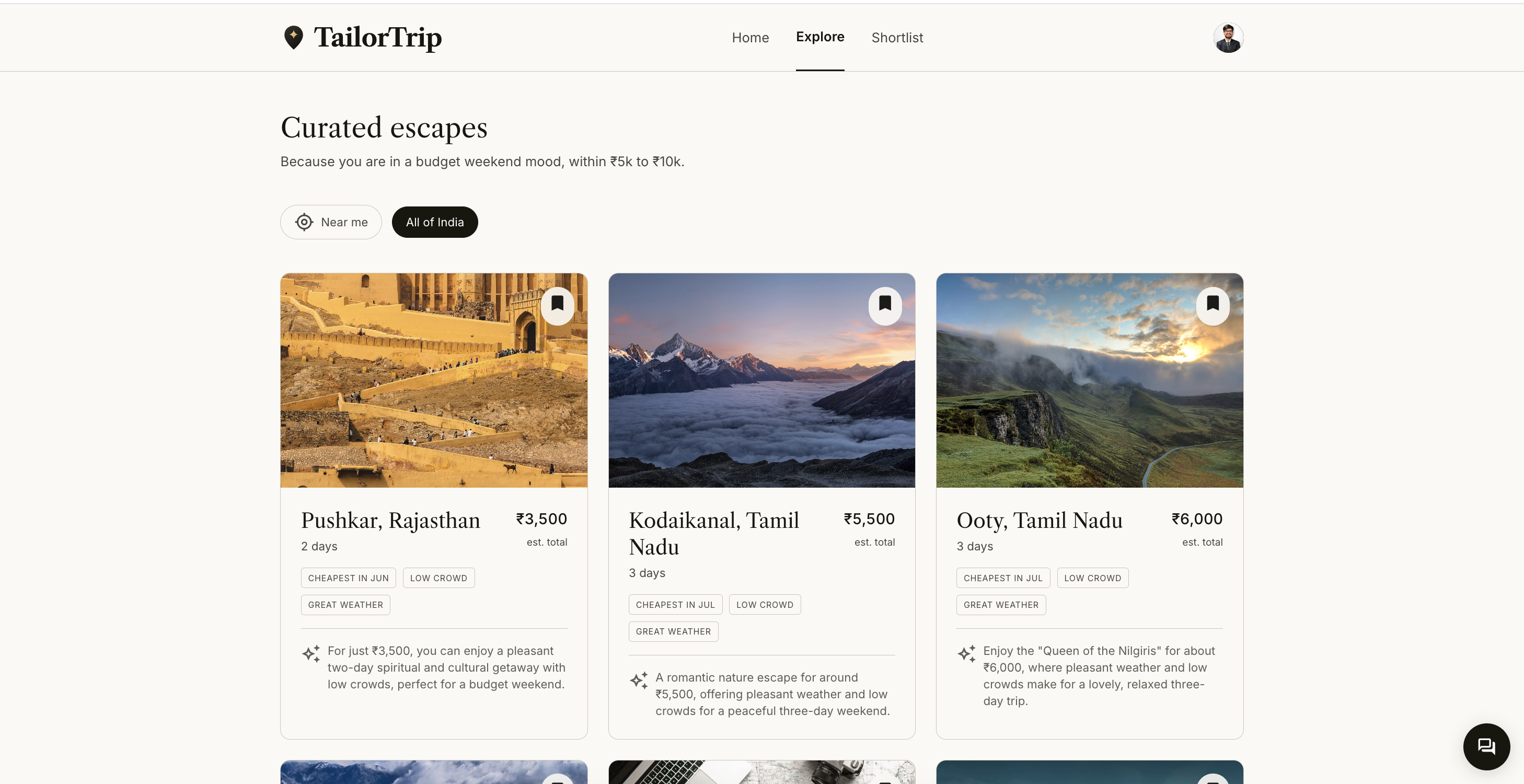 TailorTrip smart destination cards